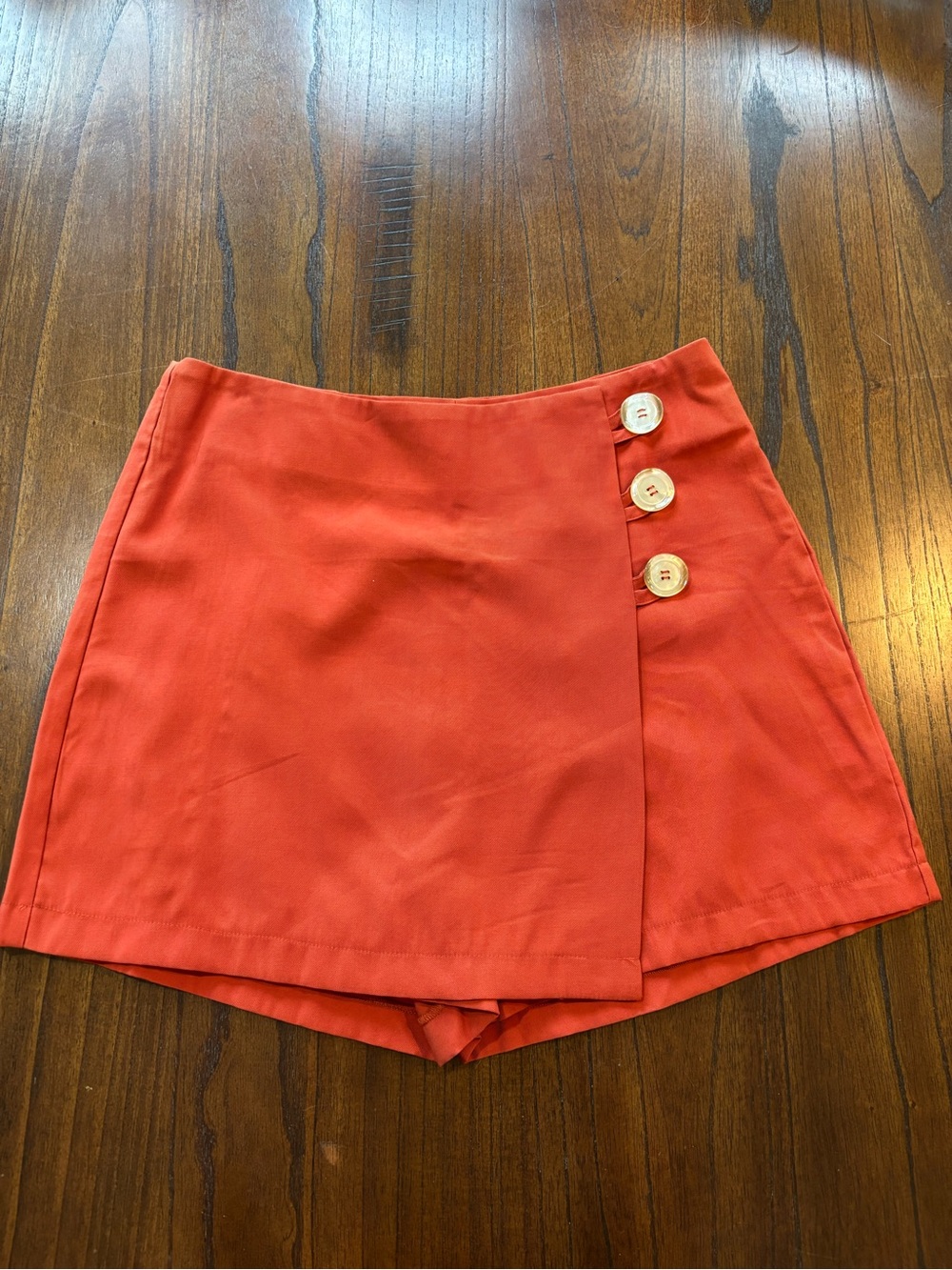 Women's Burnt Coral Button-Accent Skort